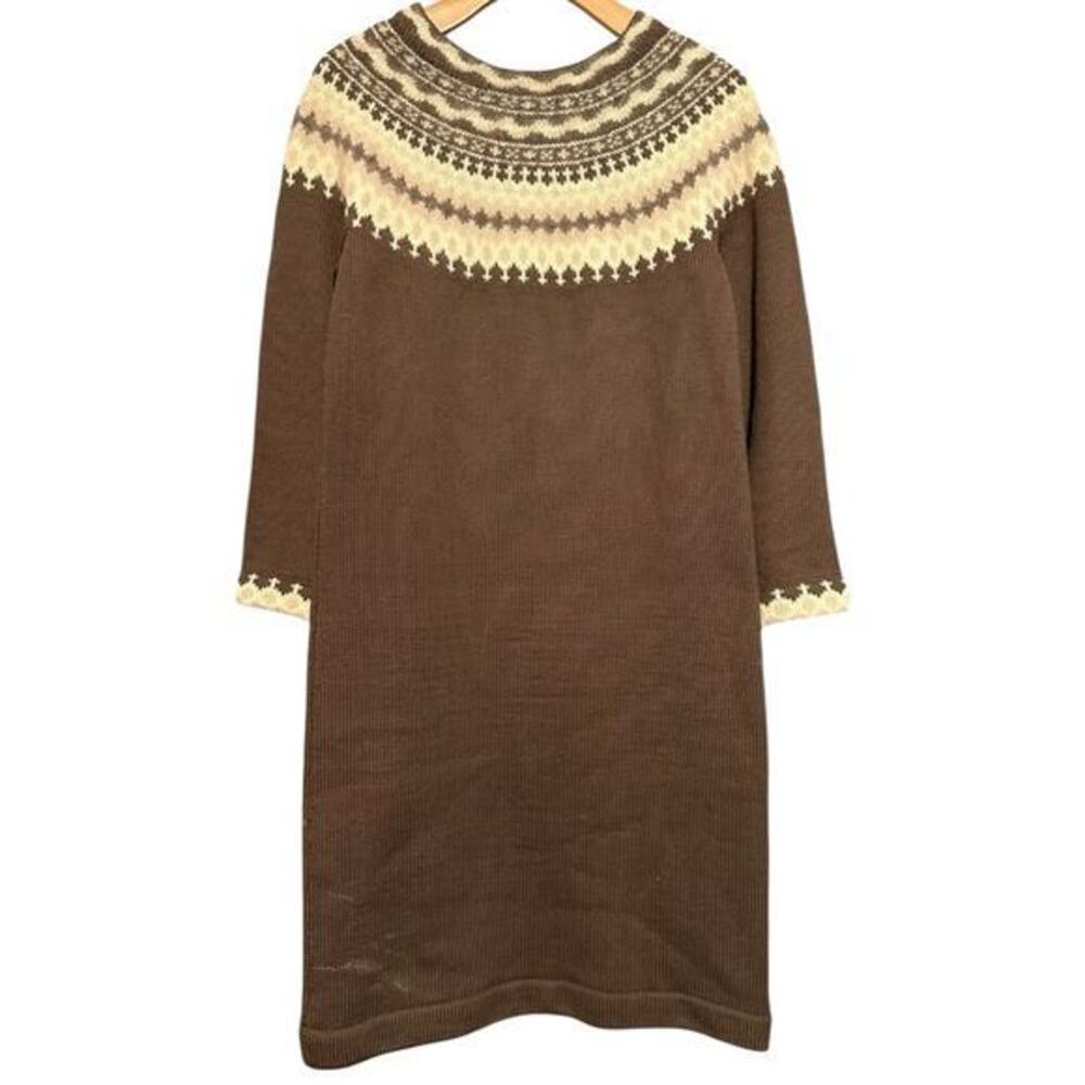 Dannit Textil Denmark Vintage Women's Size S M Brown Ivory Wool Fair Isle Dress